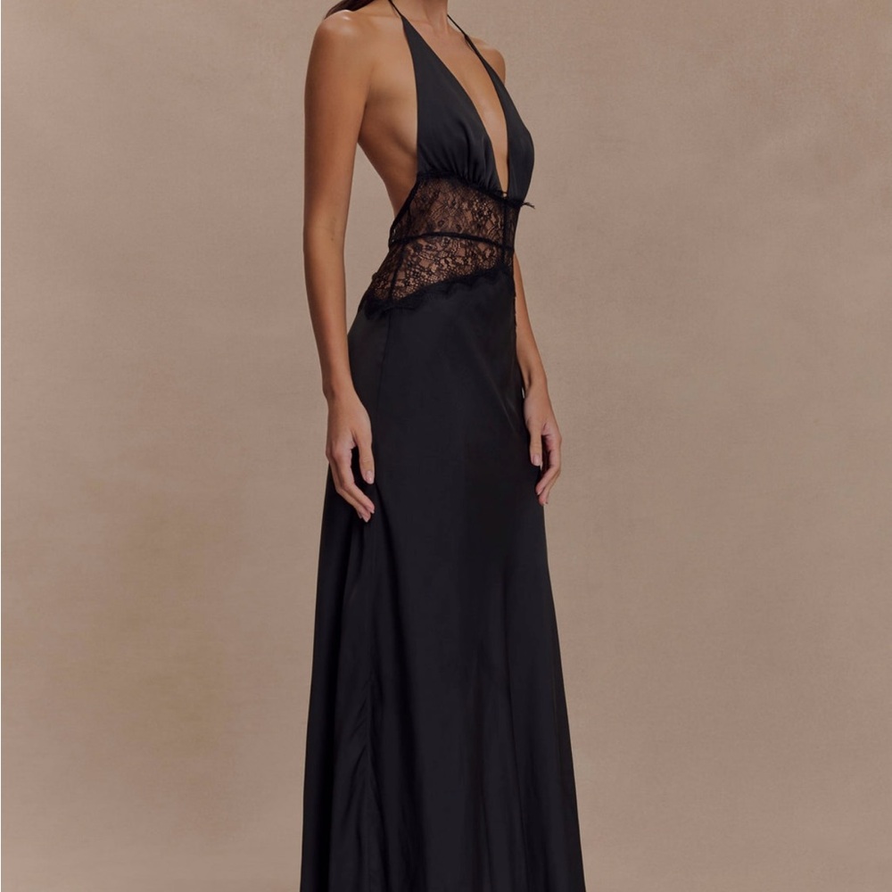 Meshki Black Plunge Sleeveless Gown